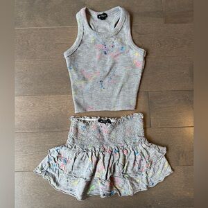Flowers by Zoe Gray Ribbed Tank & Skirt Set with Neon Splatter